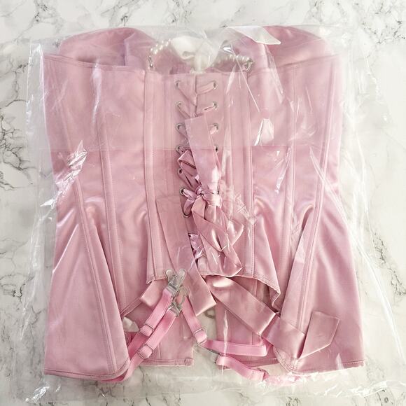 Scarlett Gasque Italian Pearl Basque Corset Size 34D/DD Pink 100% Silk brand new - Picture 6 of 8